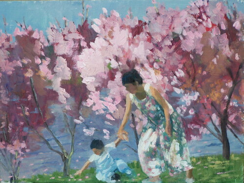 Catching the Cherry Blossoms in the Park  14x18