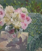 Peonies with Green Chair