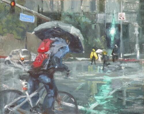 Westwood Blvd. in the rain  9x12  Oil Sold