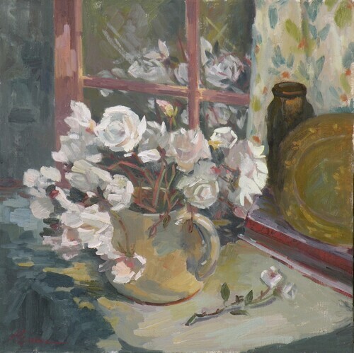White Roses by the Window